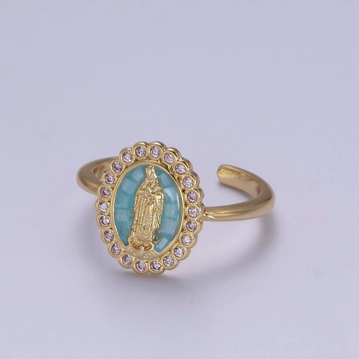 Aim Eternal - Wholesale Multi-Stone Ring - Virgin Mary Ring, 14K Gold Filled Religious Medallion Ring, Mother Mary Statement Ring, cz Lady of Guadalupe Ring S-401 to S-4043