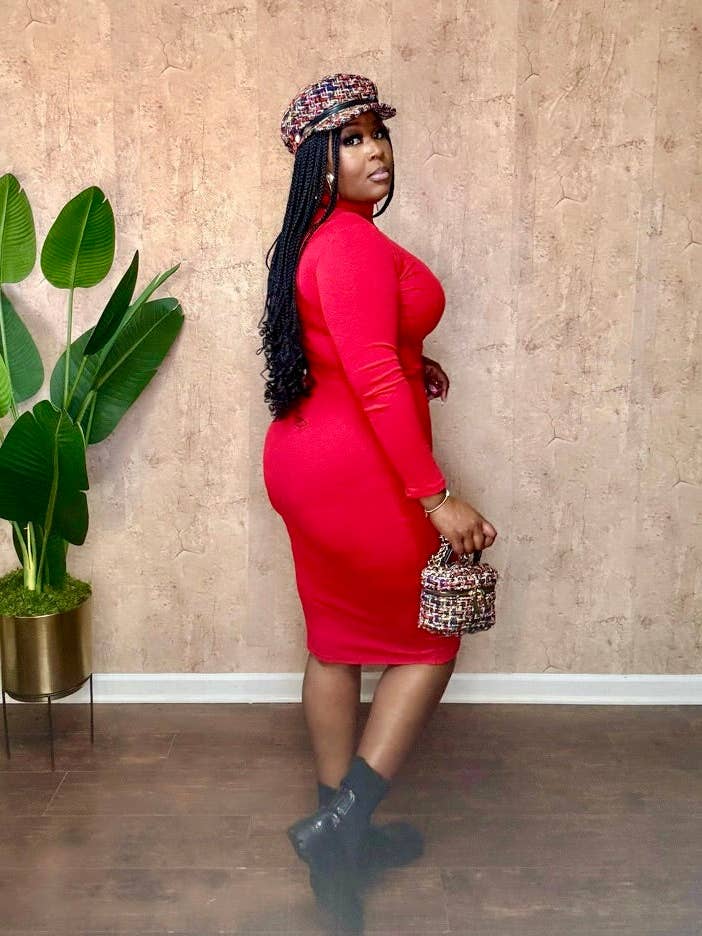 VIERTEL-REISSVERSCHLUSS-MIDI-KLEID (Rot) für den Großhandel von House of Celine