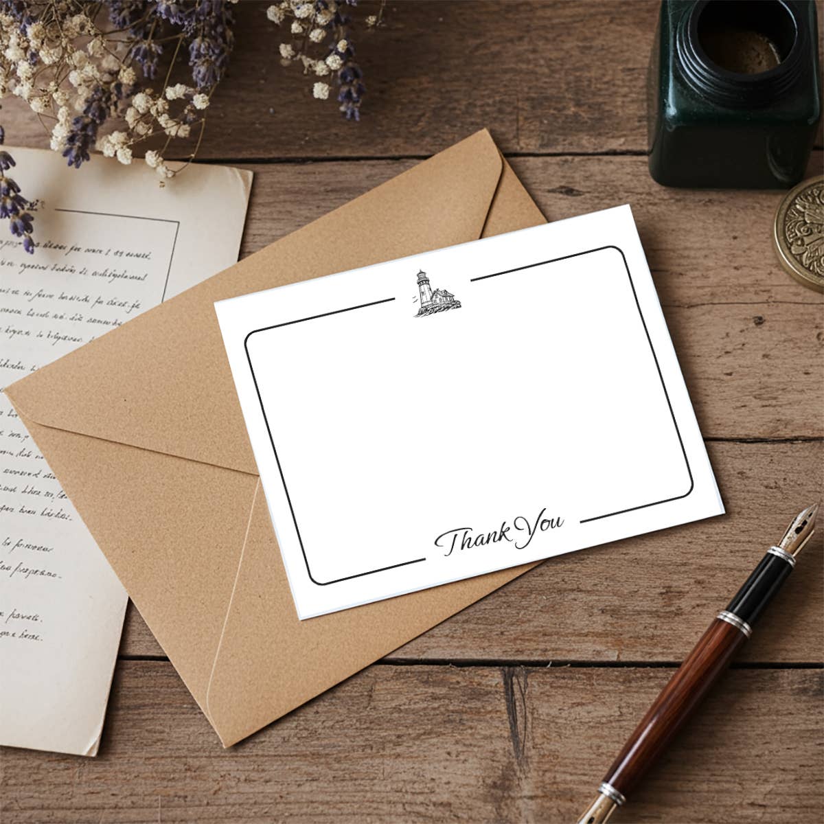 Freund Mayer & Co. - Wholesale Stationery/Notecard Set - Thank you Boxed Flat Note Card Set with Vintage Symbols 8/8 7