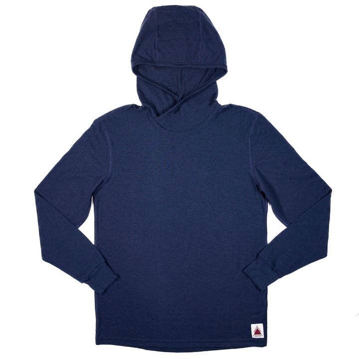 Hoodie en laine mérinos toutes saisons - Bleu Atlantique pour la vente par Pinebury