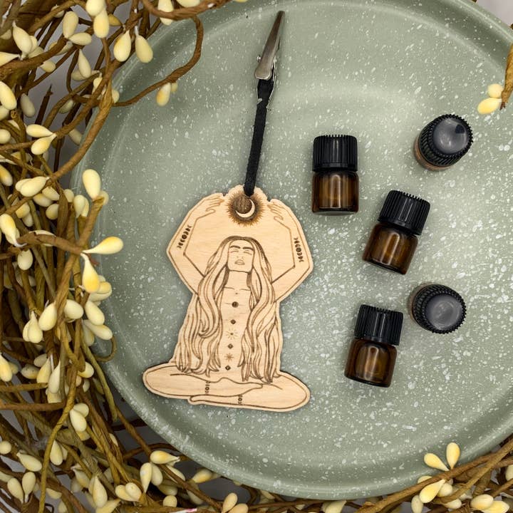 Moon Goddess Essential Oil Car Diffuser// Wood Air Freshener for wholesale by IreDesign Studio