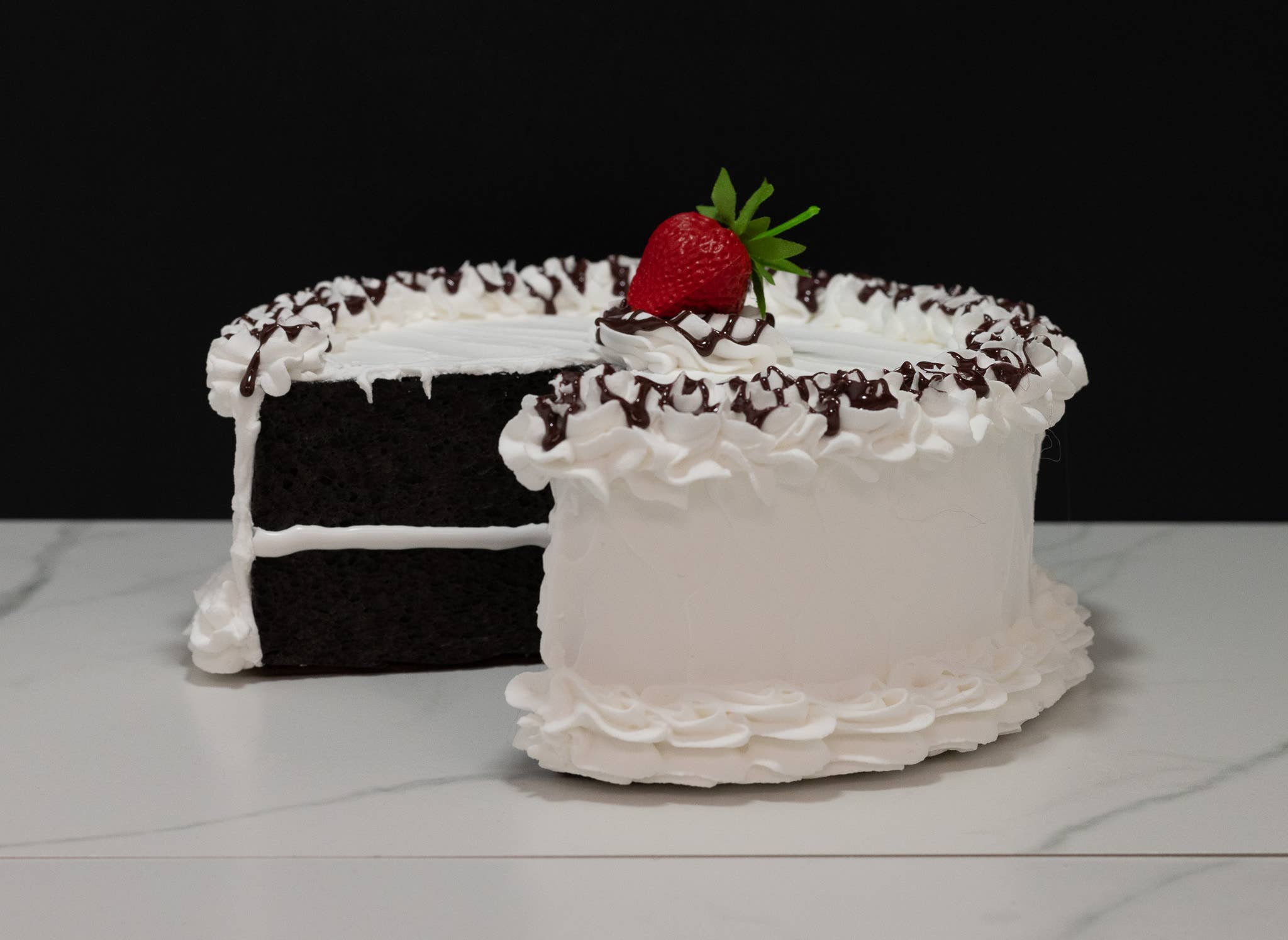 Just Dough It! Fake Foods - Wholesale Decorative Tabletop Object - Large Fake Vanilla Cake with Slice Missing1