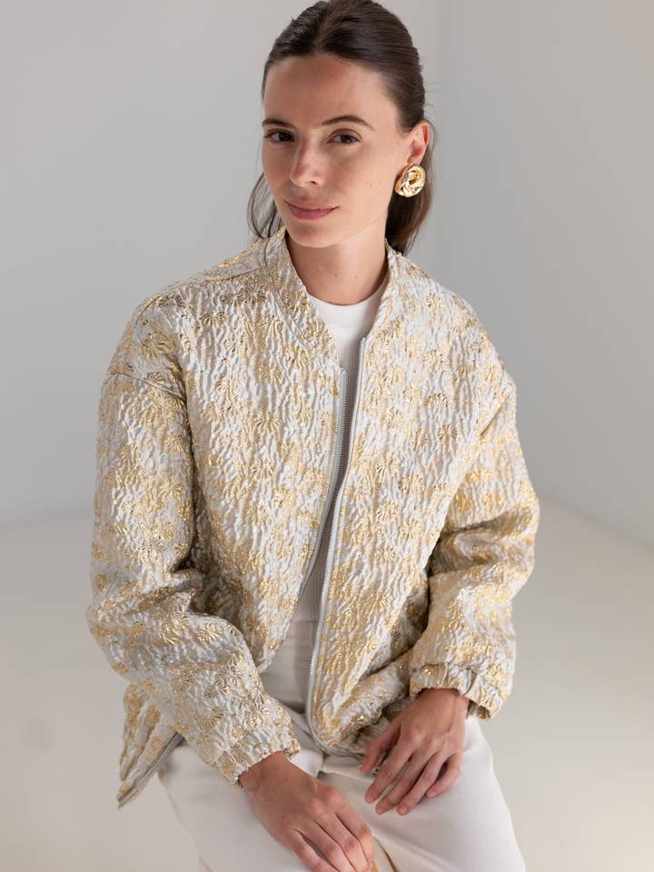 Bomber en brocard à motifs floraux dorés - GAÏA 2417 pour la vente par GOLDEN LIVE PARIS