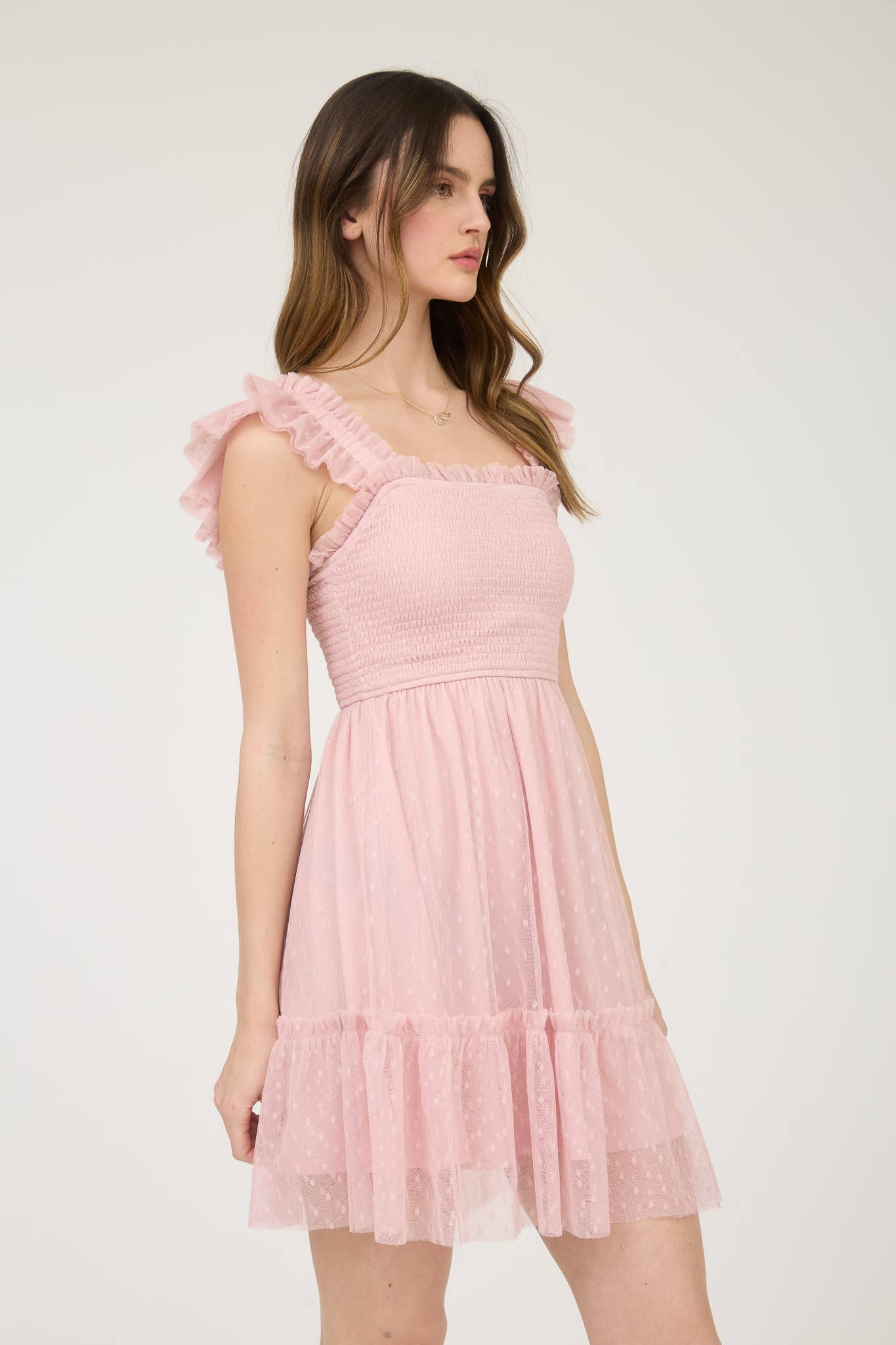 Blu Pepper - Vendita all'ingrosso Vestito - Donna - MINI ABITO IN CHIFFON A POIS CON DETTAGLI ARRICCIATI E VOLANT2