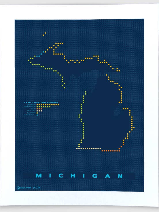 Border Map - Michigan Map Art Print for wholesale by The Mighty Mitten