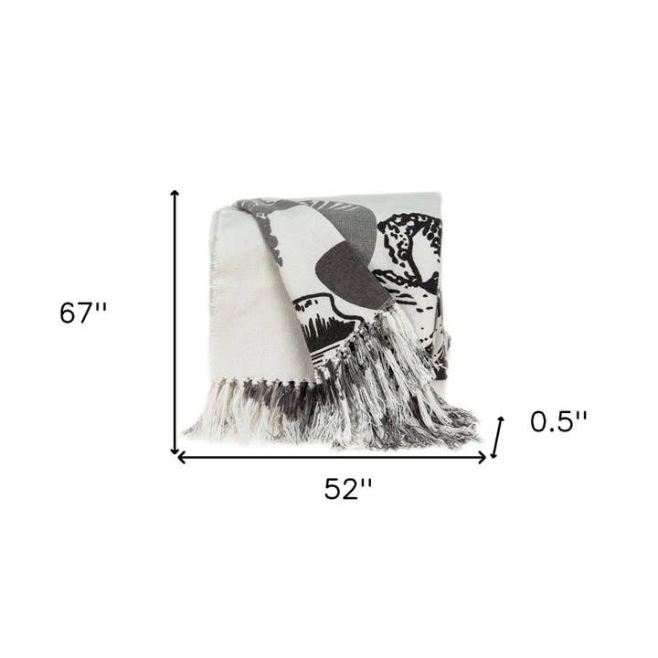 HomeRoots - Wholesale Throw Blanket - 52"X67" Ivory and Gray Woven Coastal Seashell Throw Blanket3