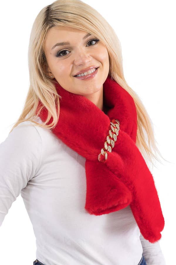 Cap Zone - Vendita all'ingrosso Sciarpa - Donna - Sciarpa a stola oblunga in pelliccia sintetica morbida con decorazione a catena cubana10