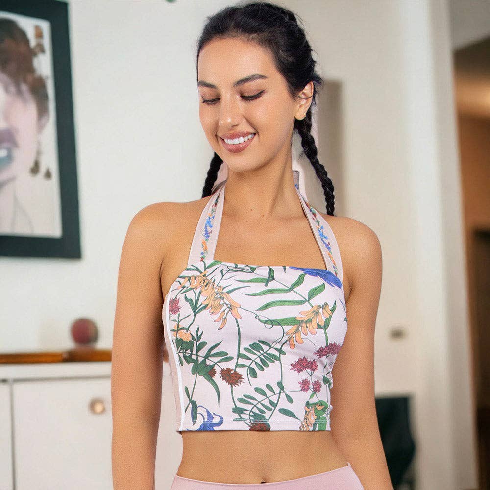 Active by Anna-Kaci - Wholesale Athletic Top - Women's - Tie Neck Floral Sports Top0