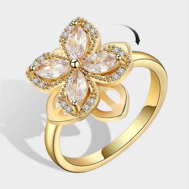 Perimade & Co. LLC - Wholesale Multi-Stone Ring - Four Leaf Clover Anxiety Fidget Spinner Ring in 925 Silver