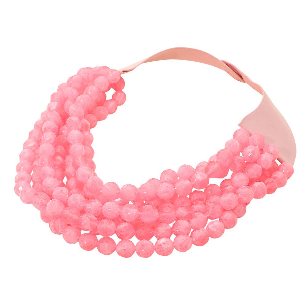 Madeline Love - Vendita all'ingrosso Collane di perline/perle - Collana magnetica a strati multistrato con perline a sfera in acrilico sfaccettato marmorizzato e finta pelle.18