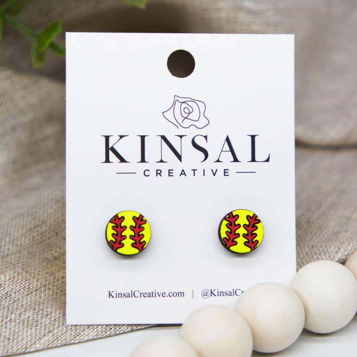 Kinsal Creative – Engroshandel Ørestikkere – Softball træ Stud Øreringe0