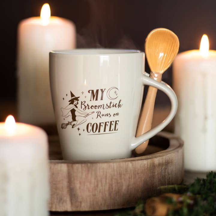 Something Different Wholesale - Wholesale Coffee Mug - My Broomstick Runs on Coffee Halloween Mug and Spoon Set