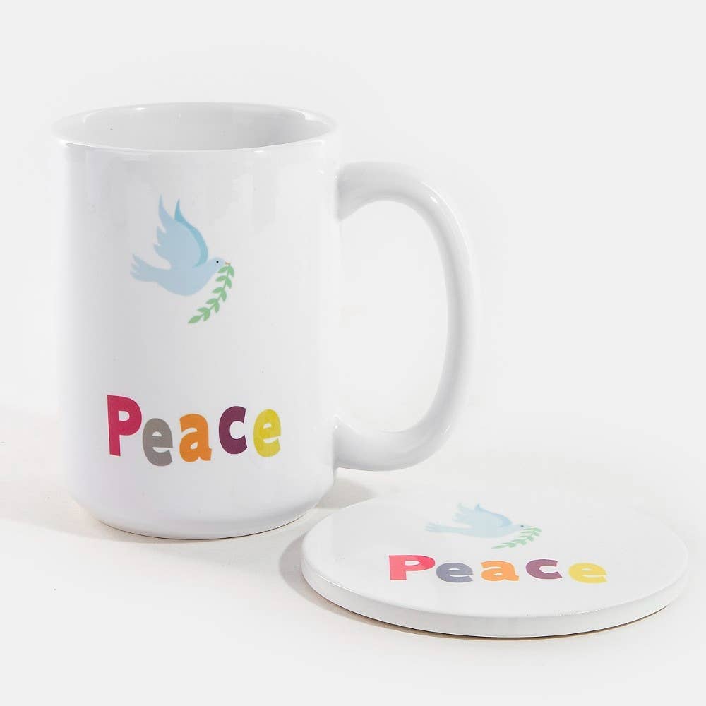 WHITE Peace Dove 15Oz Mug With Matching Coaster Gift Set for wholesale on Faire1