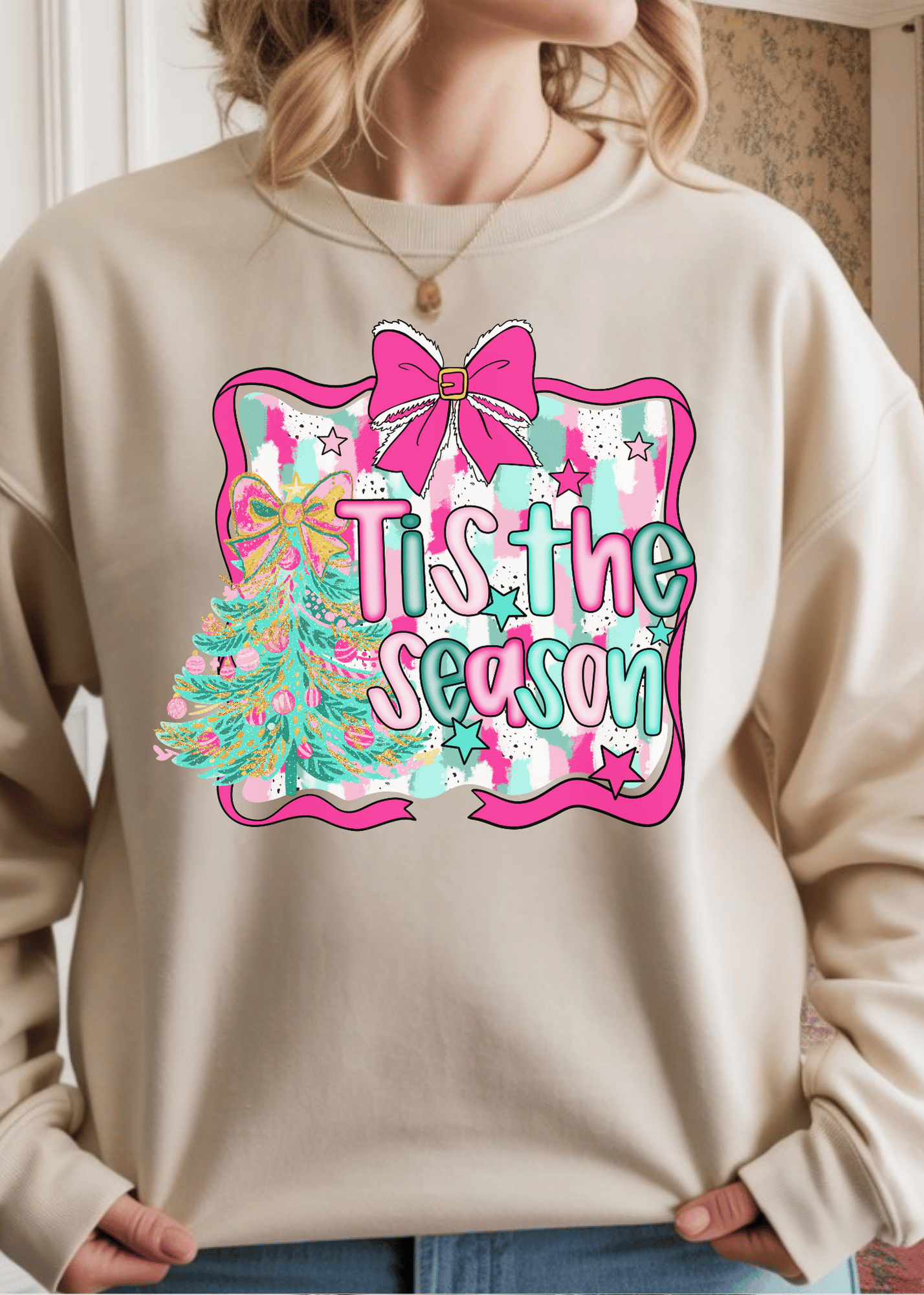 JAC Wholesale - Wholesale Graphic Sweatshirt - Women's - Preppy Tis The Season Theme Sweatshirt   0