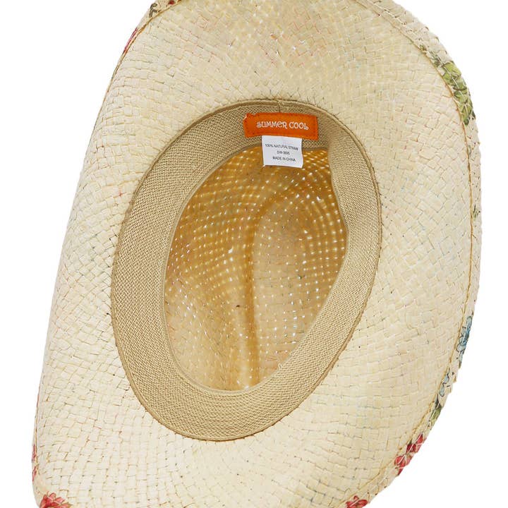 Cap Zone - Wholesale Cowboy Hat - Women's - Floral Print Raffia Paper Straw Cowboy Hat18