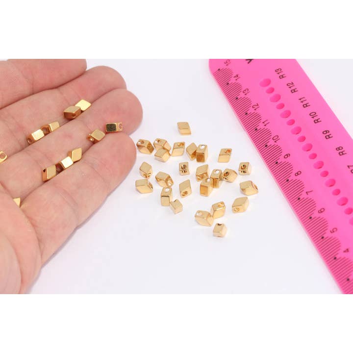 24-karaats glanzende goudvergulde vierkante en kubusvormige bedels, MLS127 voor wholesale door QueenJewelryM