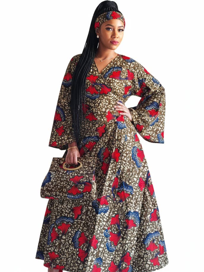 Combo - Long Wrap Dress + Pocketbook Set3 for wholesale by India Batik