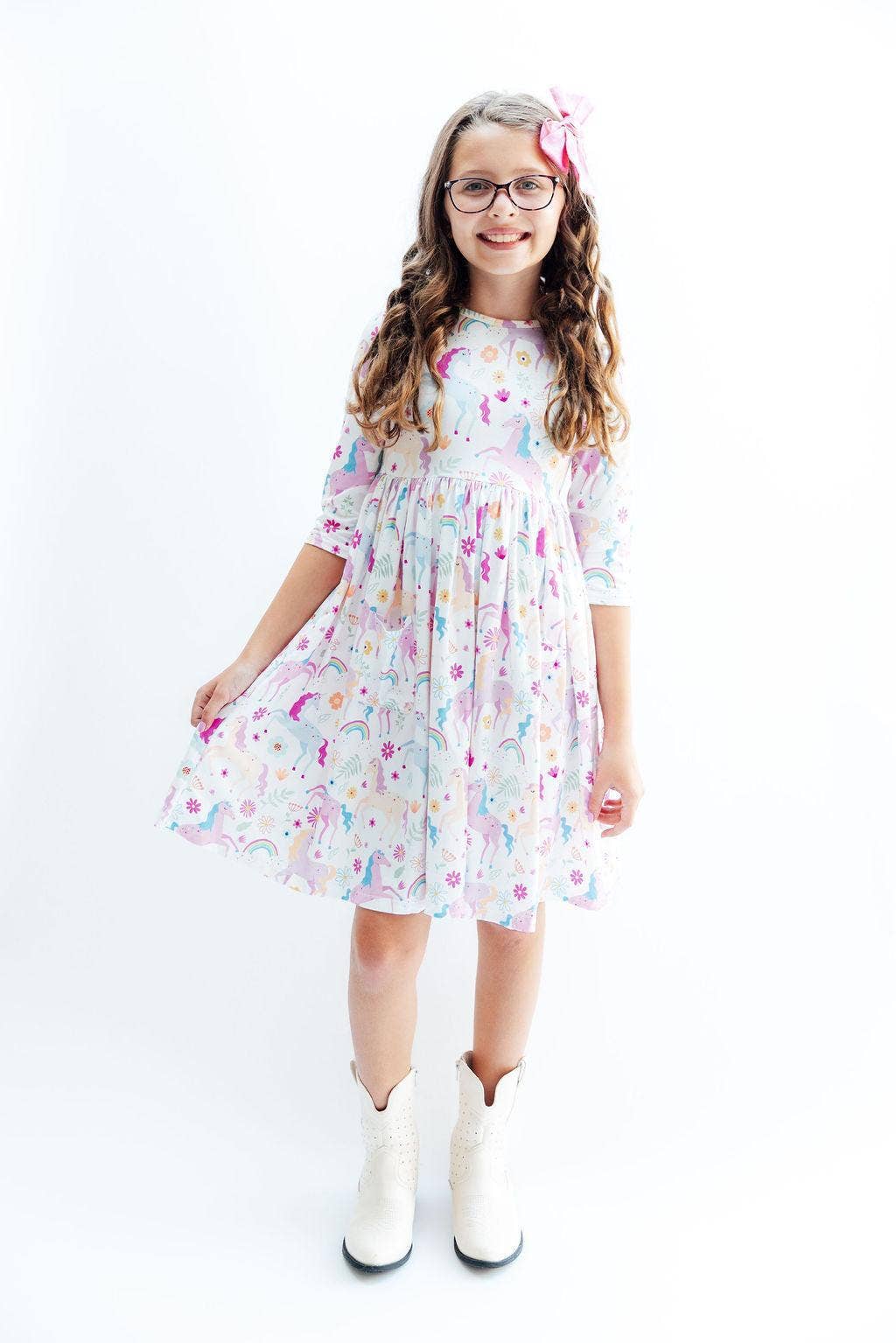 Mila & Rose - Wholesale Dress - Kids - Rainbow Vibes 3/4 Sleeve Pocket Twirl Dress1