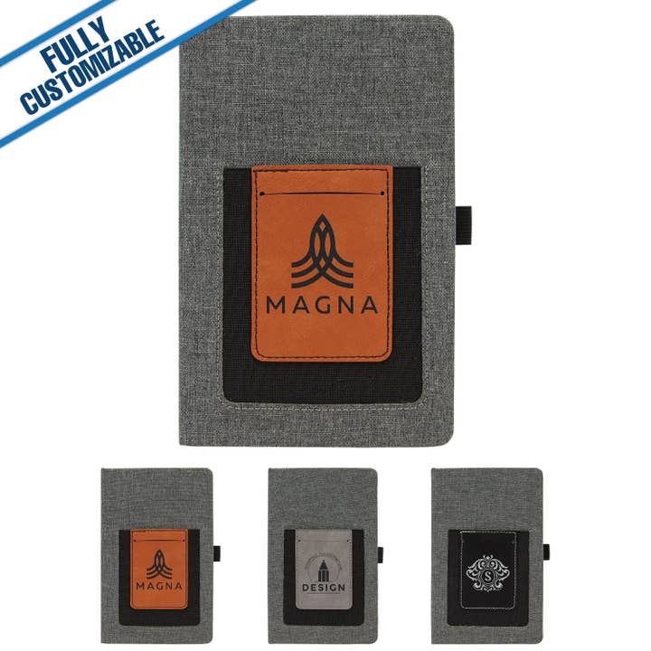 Canvas & Leatherette Journal -Cell/Card Slot- Customizable for wholesale by GiftWorksPlus