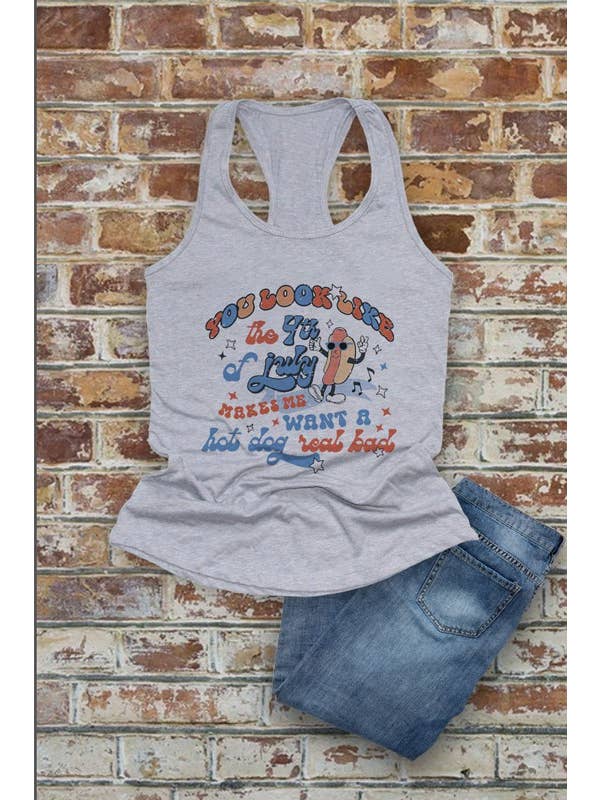 Top Avenue - Wholesale Tank Top - Women's - You Look Like The Fourth of July, Make Me Want a Hot Dog, Women Fit Fitted Racerback Tank Top3