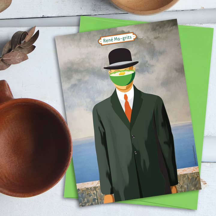 The Art of Pamela Joy Trow - Wholesale Everyday Greeting Card - Surreal Meal: René Ma-grits Greeting Card Magritte Art Parod