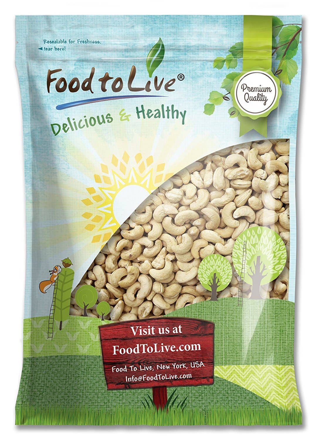 Food To Live – wholesale Nötter – Rå cashewnötter - Icke-GMO-verifierad, Kosher, Osaltad, Storlek W-3201