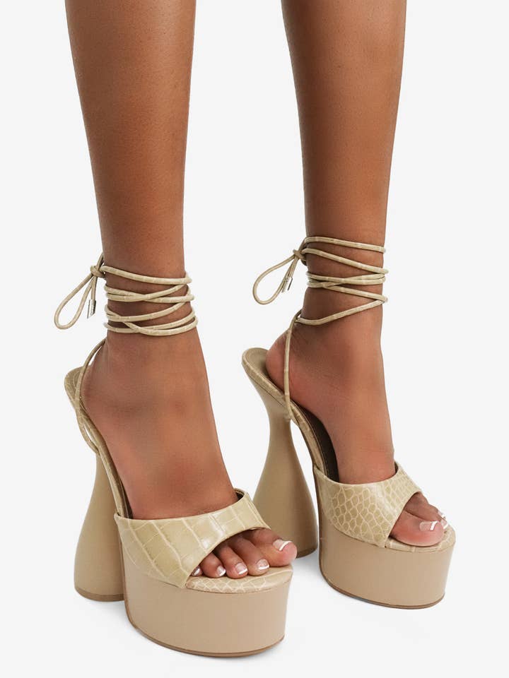 Lemonade Shoes - Wholesale Platform Heels - Women's - BITE ME - Sculptural Platform Heels w/ Ankle Ties3