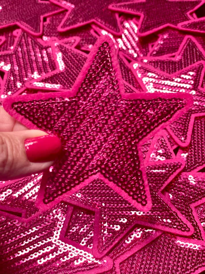 Star Patch, Sequin Star Patch, Hot Pink 3",Iron on Patch, DIY, Trucker Hat Patch, Preppy Patch, Patch for Hat, Sequin Star for wholesale by sequinandstiches