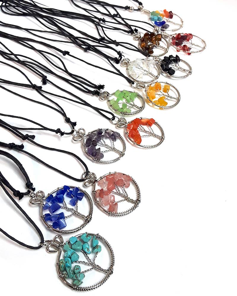 Pichincha - Wholesale Pendant/Charm Necklace - Round Chip Stone Tree of Life Wire Wrapped Pendant Necklace3
