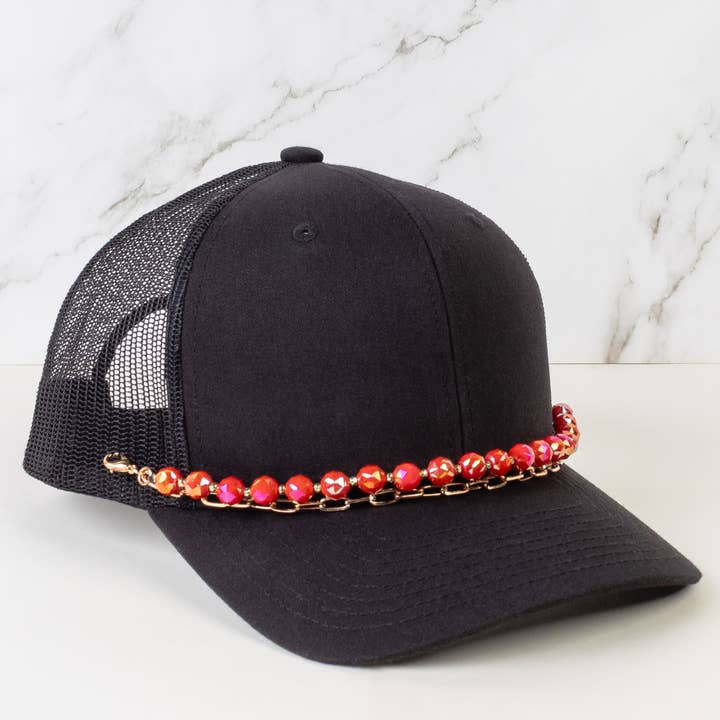 Red Beaded Trucker Hat Chain for wholesale on Faire