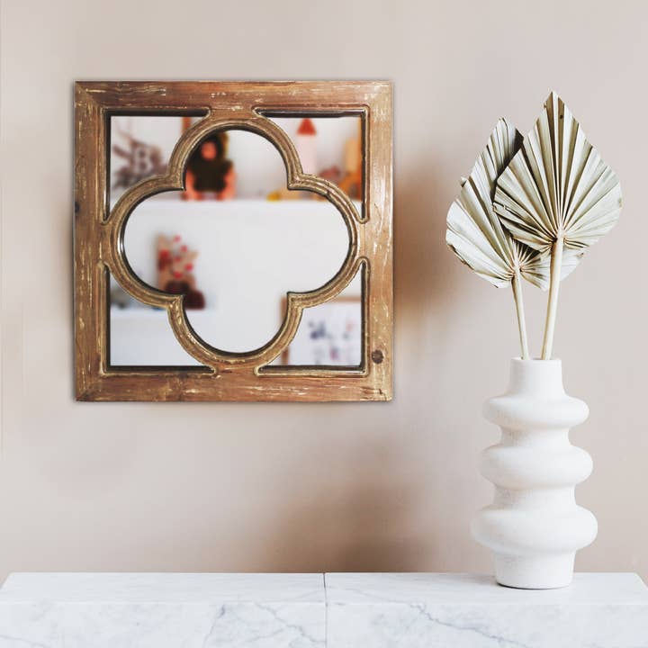 TX USA Corporation - Wholesale Wall Mirror - Wooden Dcor Square Wall Mirror, 18in Farmhouse Wall Mirror Decorative, Window Panel Farmhouse Decor for Living Room/ Bedroom