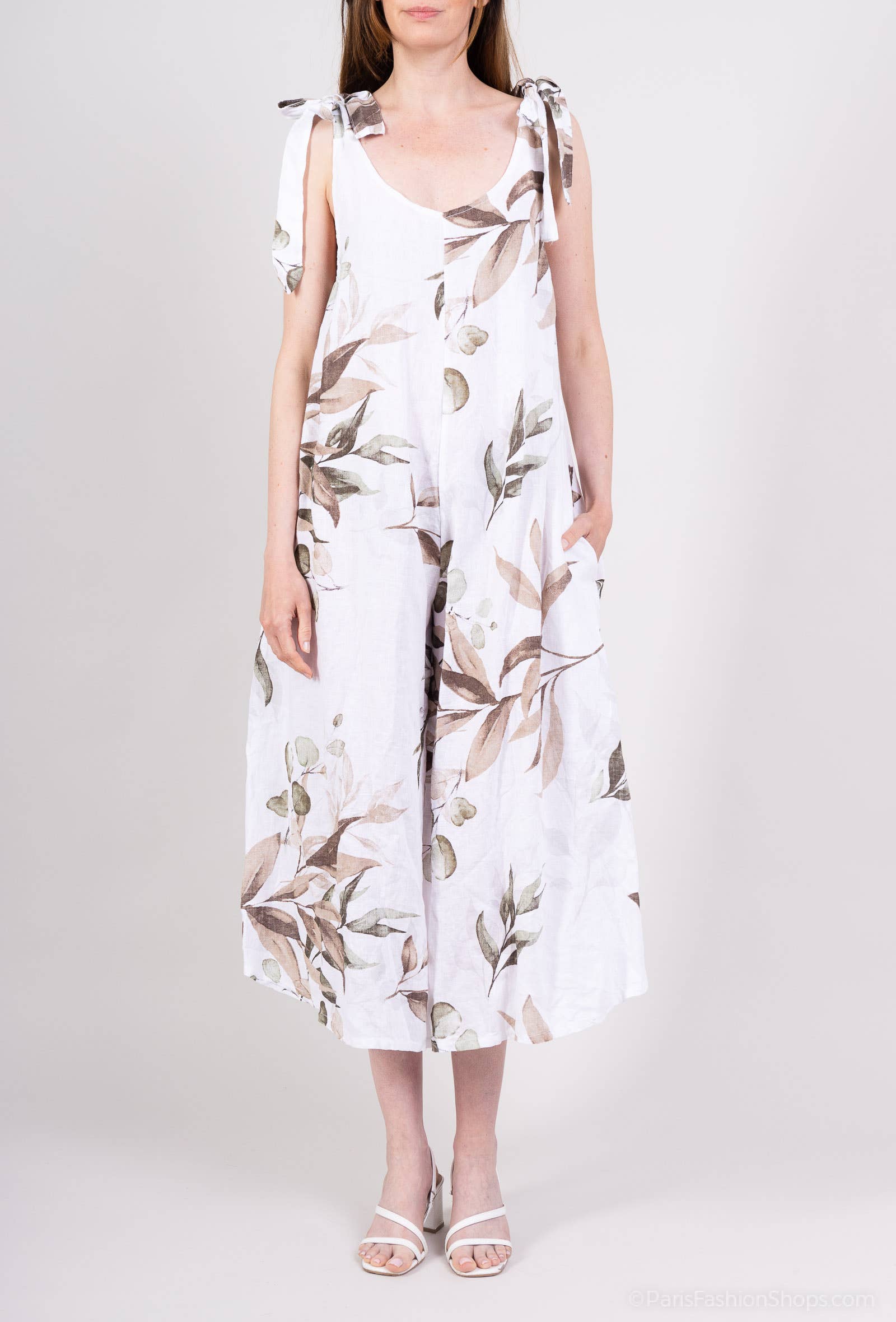 L'Emotion - Vendita all'ingrosso Tuta intera - Donna - Tuta in lino 100% con motivo floreale e spalline annodate1