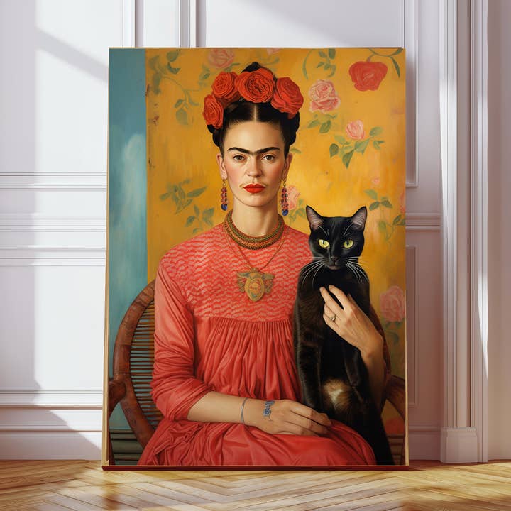 Frida Kahlo Cat Art Print for wholesale by Kumo Art Prints