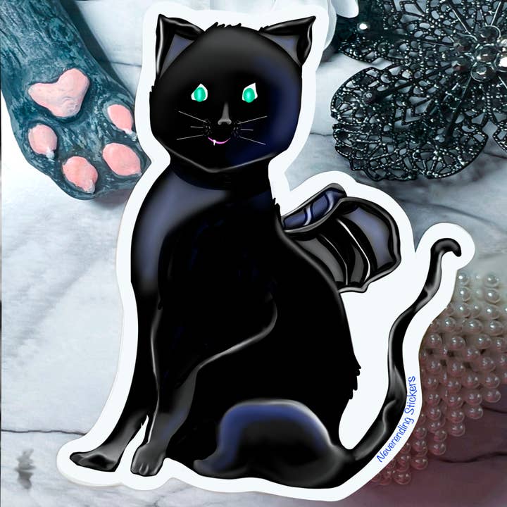 Autocolantes Neverending - Feijão Gárgula Gato Preto - Autocolante Vinil Ou Íman - 2.8x3.8in por atacado de Neverending Stickers