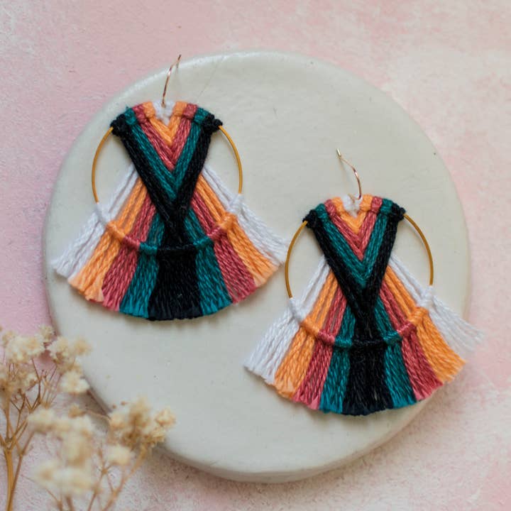 DREAM CATCHER FLAMINGO EARRINGS, MACRAME EARRINGS for wholesale by Prachi's Bohemian Art