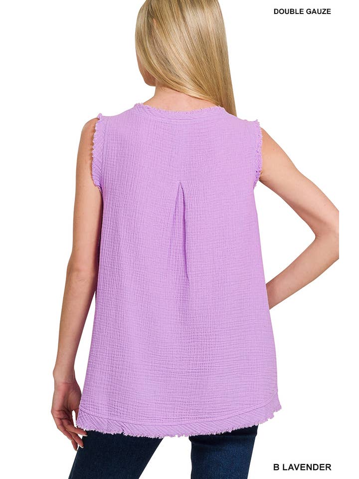 Vanilla Monkey - Wholesale Tank Top - Women's - Double Gauze Raw Edge V-neck Tank Top