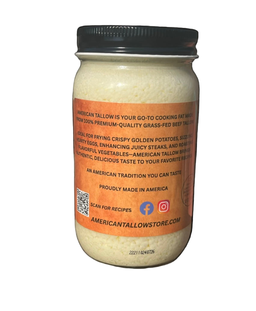 American Tallow - Wholesale Cooking Oil - 100% Grass-Fed American Beef Tallow - 14 oz Glass Jar2