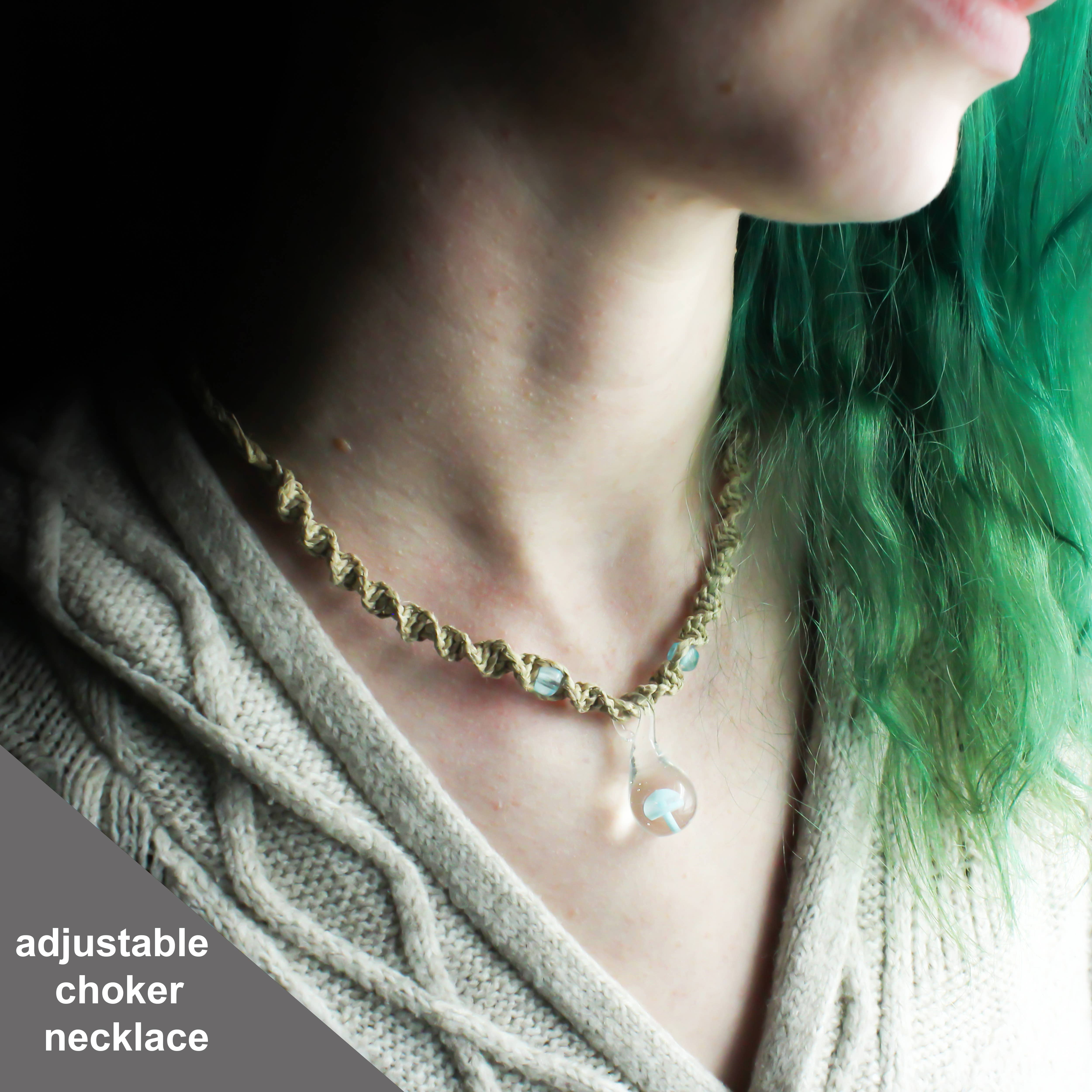 Natalia - Wholesale Jewelry Set - Mushroom Glass Pendant Hemp Choker and Anklet - SET 23