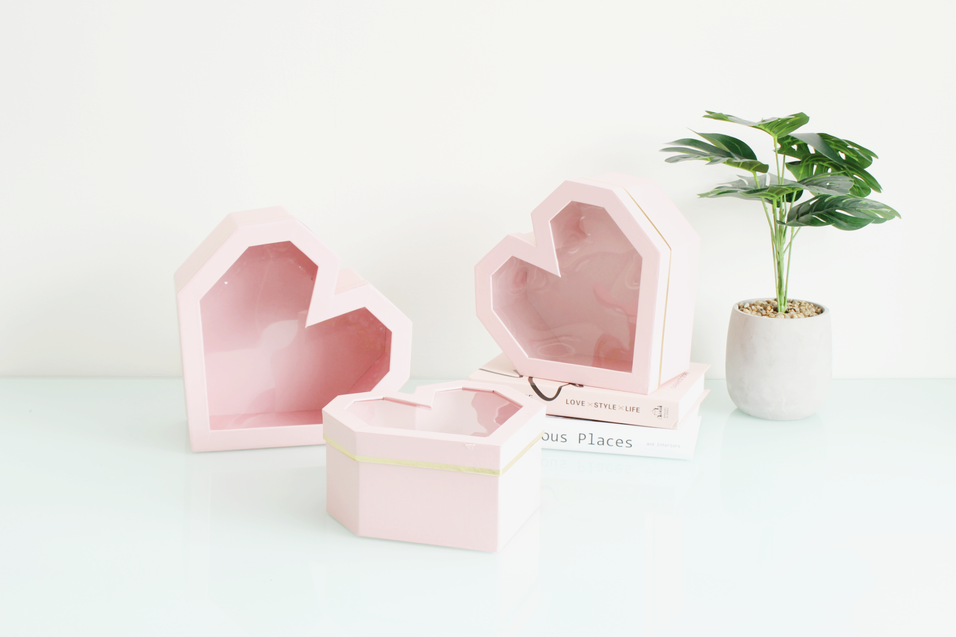 Elegant Design Supply - Wholesale Decorative Box - Diamond Heart Shape Flower Box with Clear Lid6