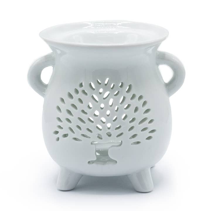 Cauldron Oil Burner - Tree of Life - White for wholesale by AW Artisan