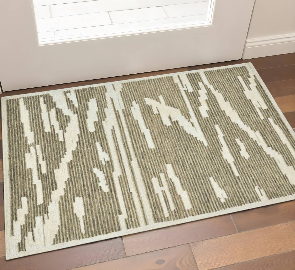 HomeRoots - Wholesale Area Rug - 2' X 3' Beige And Brown Wool Abstract Hand Hooked Area Rug1