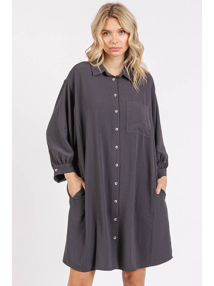 mittoshop - Wholesale Dress - Women's - AIRFLOW 3/4 SLEEVE BUTTONED SHIRT MINI DRESS