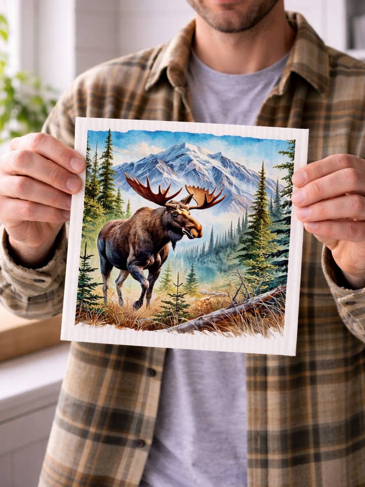Moose Swedish Dishcloth for wholesale by Alaska Life Designs LLC