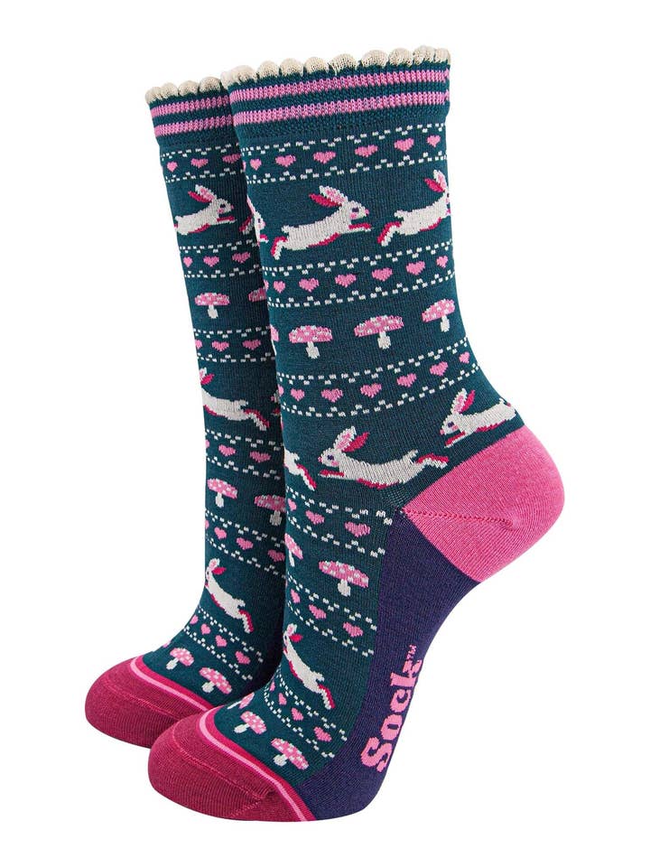 Kvinders bambusstrømper - Grøn/Marineblå, Kanin Paddehatte for engroshandel hos Sock Talk