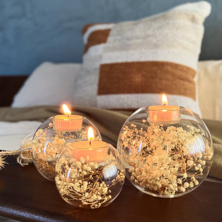 Suko Stones by MB - Wholesale Candle Holder - Saku Hana Candles with Baby's Breath - Trio 3