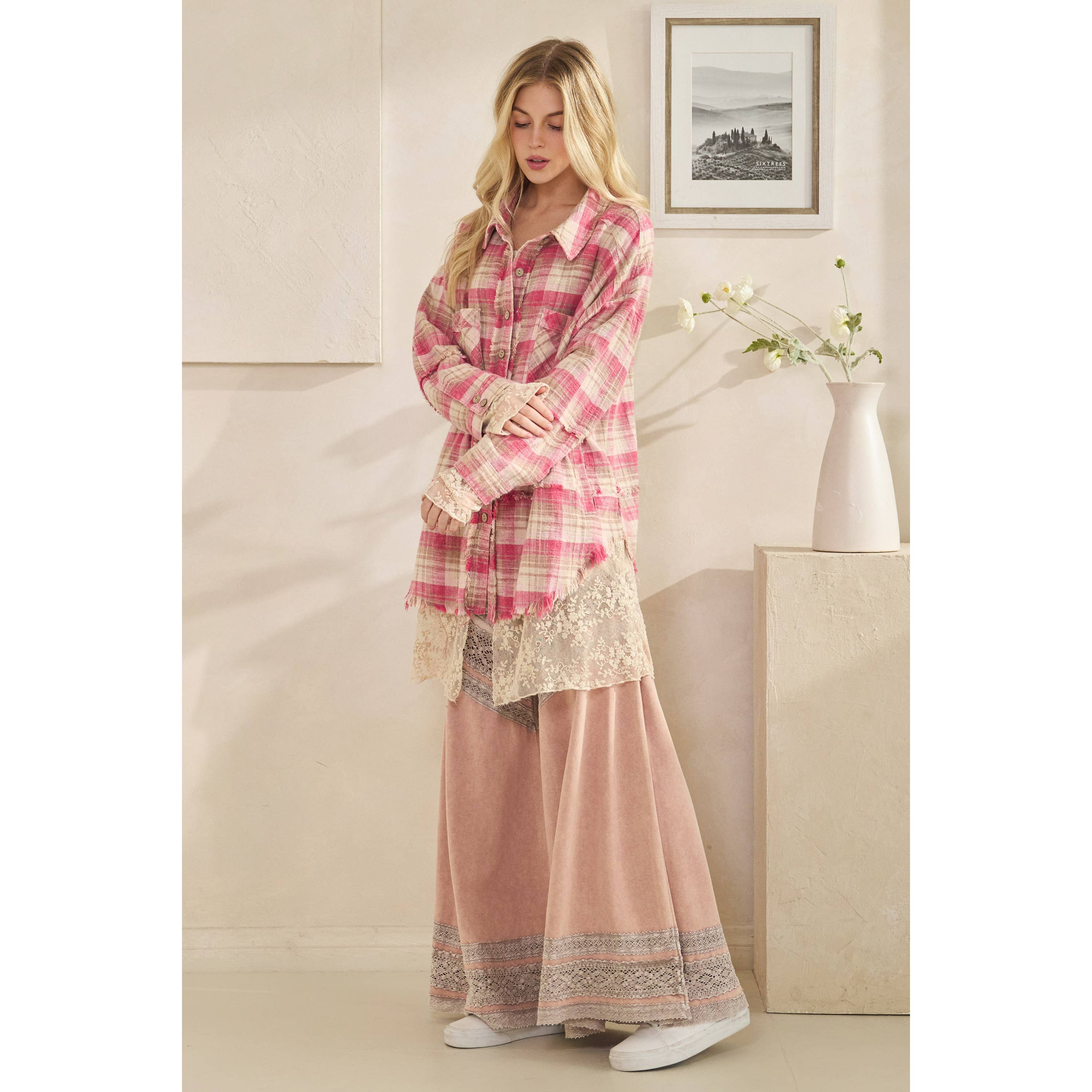 Oli&Hali - Wholesale Shirt Jacket/Shacket - Women's - WASHED PLAIDS AND EMBROIDERED MESH MIX SHACKETS15