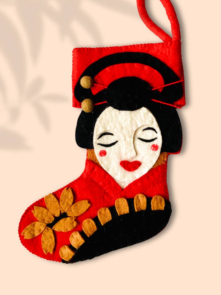 Geisha Japanischer Weihnachtsstrumpf Filz Feiertagsdekoration Sakura für den Großhandel von Averfelt