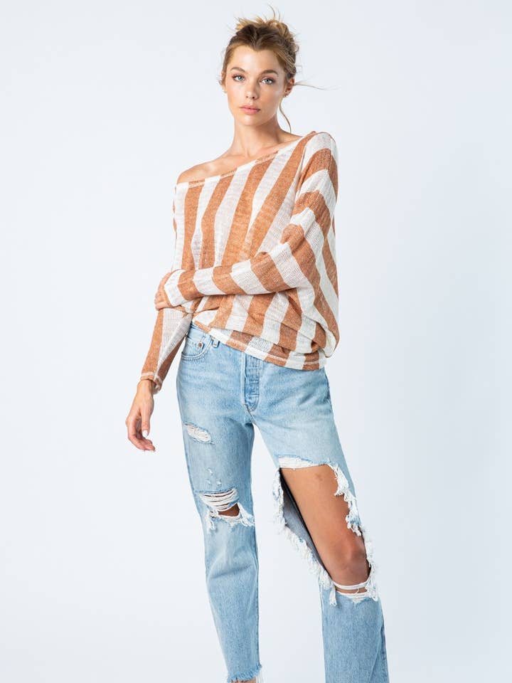 Knit Off the Shoulder Stripe Top for wholesale by STYLE RACK