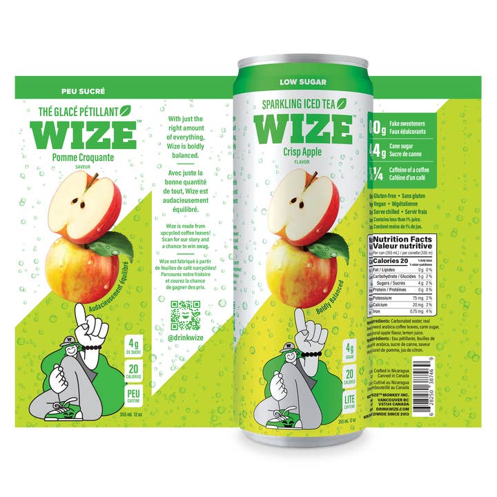 Wize Tea - Wholesale Iced Tea - Sparkling Apple Iced Tea 12pk - Low sugar, Light caffeine