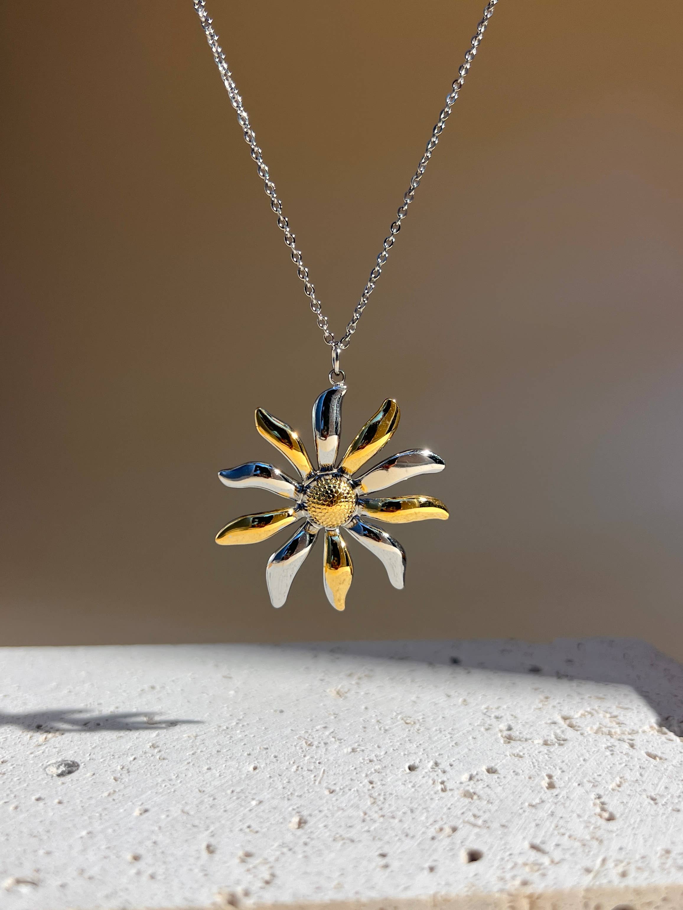COSMOS - Wholesale Pendant/Charm Necklace - Stainless steel necklace sunflower pendant two-tone flower0